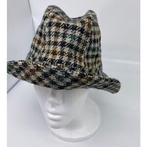 Vtg 50s 60s L.L. Bean Tweed‎ Wool Fedora Lined Hat USA MultiColor Houndstooth